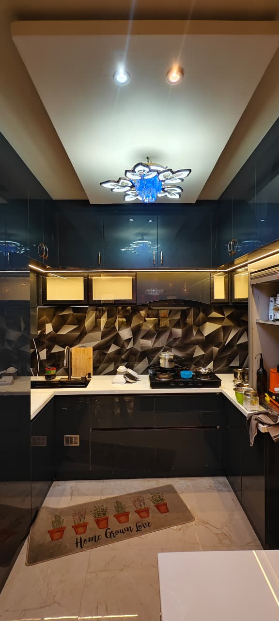 Luxury Modular Kitchen with white marble countertop